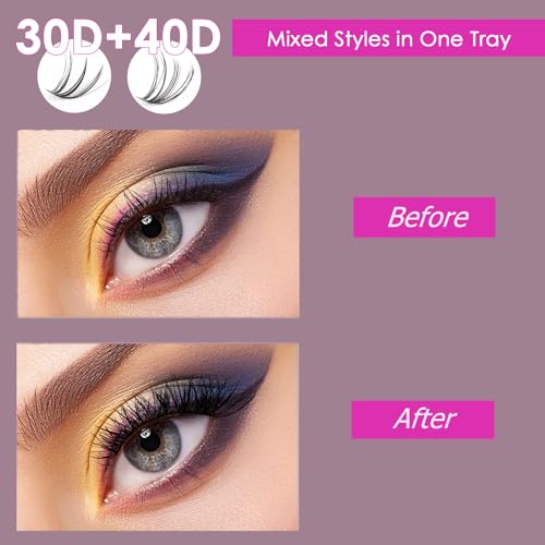 Lash Extension Kit 72 Cluster Individual Lashes Natural with Lash Bond and Seal Super Hold Eyelash Tweezers Lash Glue Remover Easy to Remove Lash Clusters Kit DIY at Home 10-16mm C/D Curl - OP01