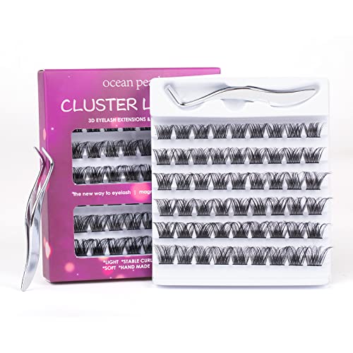 Lash Extension Kit 72 Cluster Individual Lashes Natural with Lash Bond and Seal Super Hold Eyelash Tweezers Lash Glue Remover Easy to Remove Lash Clusters Kit DIY at Home 10-16mm C/D Curl - OP01