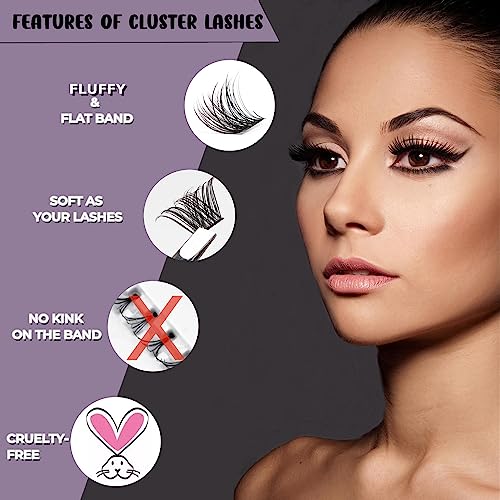 Lash Extension Kit 72 Cluster Individual Lashes Natural with Lash Bond and Seal Super Hold Eyelash Tweezers Lash Glue Remover Easy to Remove Lash Clusters Kit DIY at Home 10-16mm C/D Curl - OP01