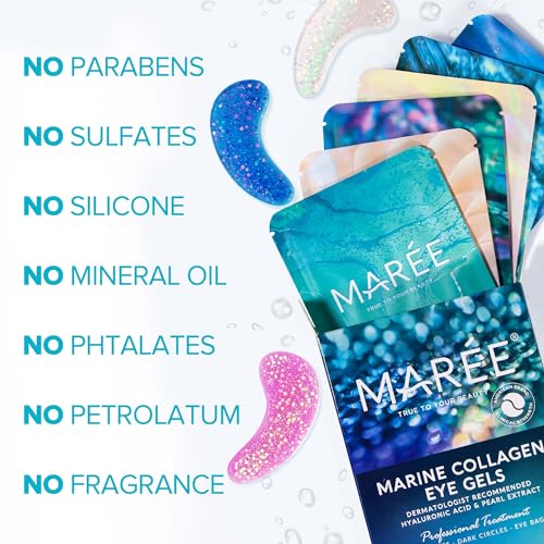 MAREE Eye Gel Pads - Under Eye Wrinkle Patches for Puffy Eyes and Dark Circles with Natural Marine Collagen & Hyaluronic Acid