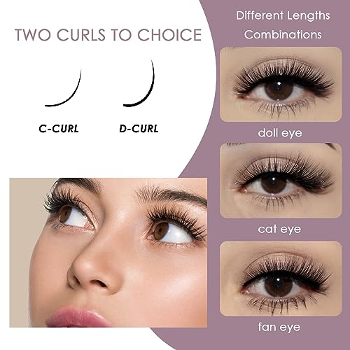 Lash Extension Kit 72 Cluster Individual Lashes Natural with Lash Bond and Seal Super Hold Eyelash Tweezers Lash Glue Remover Easy to Remove Lash Clusters Kit DIY at Home 10-16mm C/D Curl - OP01