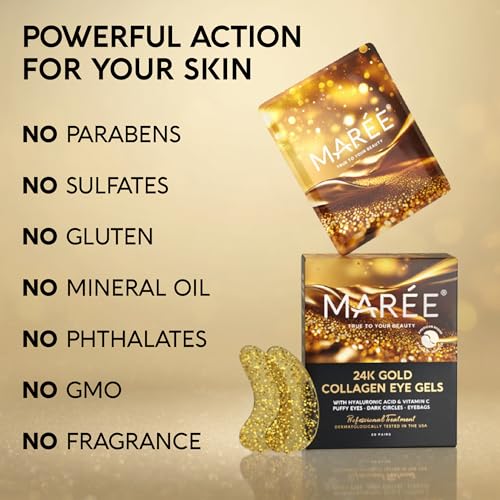 MAREE Eye Gel Pads - Under Eye Wrinkle Patches for Puffy Eyes and Dark Circles with Natural Marine Collagen & Hyaluronic Acid
