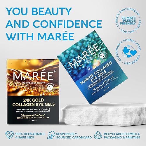MAREE Eye Gel Pads - Under Eye Wrinkle Patches for Puffy Eyes and Dark Circles with Natural Marine Collagen & Hyaluronic Acid