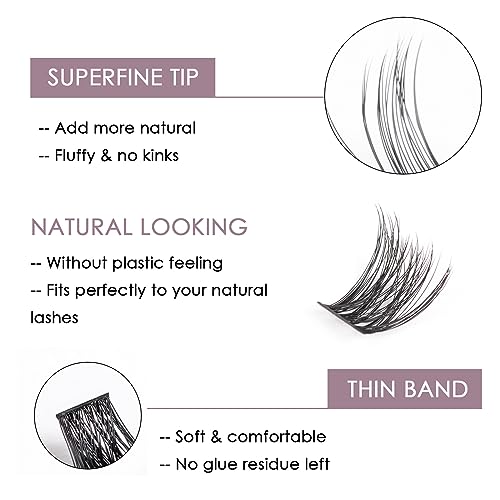 Lash Extension Kit 72 Cluster Individual Lashes Natural with Lash Bond and Seal Super Hold Eyelash Tweezers Lash Glue Remover Easy to Remove Lash Clusters Kit DIY at Home 10-16mm C/D Curl - OP01