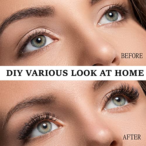 Lash Extension Kit 72 Cluster Individual Lashes Natural with Lash Bond and Seal Super Hold Eyelash Tweezers Lash Glue Remover Easy to Remove Lash Clusters Kit DIY at Home 10-16mm C/D Curl - OP01