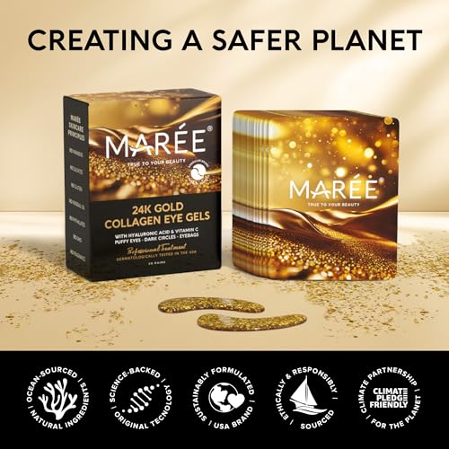 MAREE Eye Gel Pads - Under Eye Wrinkle Patches for Puffy Eyes and Dark Circles with Natural Marine Collagen & Hyaluronic Acid