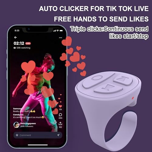Purple Ring Remote Page Turner Bluetooth for iPhone iPad iOS Android Kindle Tik tok