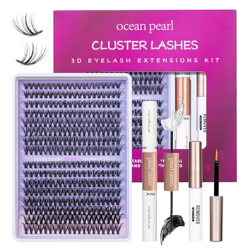 Lash Extension Kit 72 Cluster Individual Lashes Natural with Lash Bond and Seal Super Hold Eyelash Tweezers Lash Glue Remover Easy to Remove Lash Clusters Kit DIY at Home 10-16mm C/D Curl - OP01