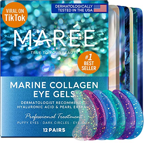 MAREE Eye Gel Pads - Under Eye Wrinkle Patches for Puffy Eyes and Dark Circles with Natural Marine Collagen & Hyaluronic Acid
