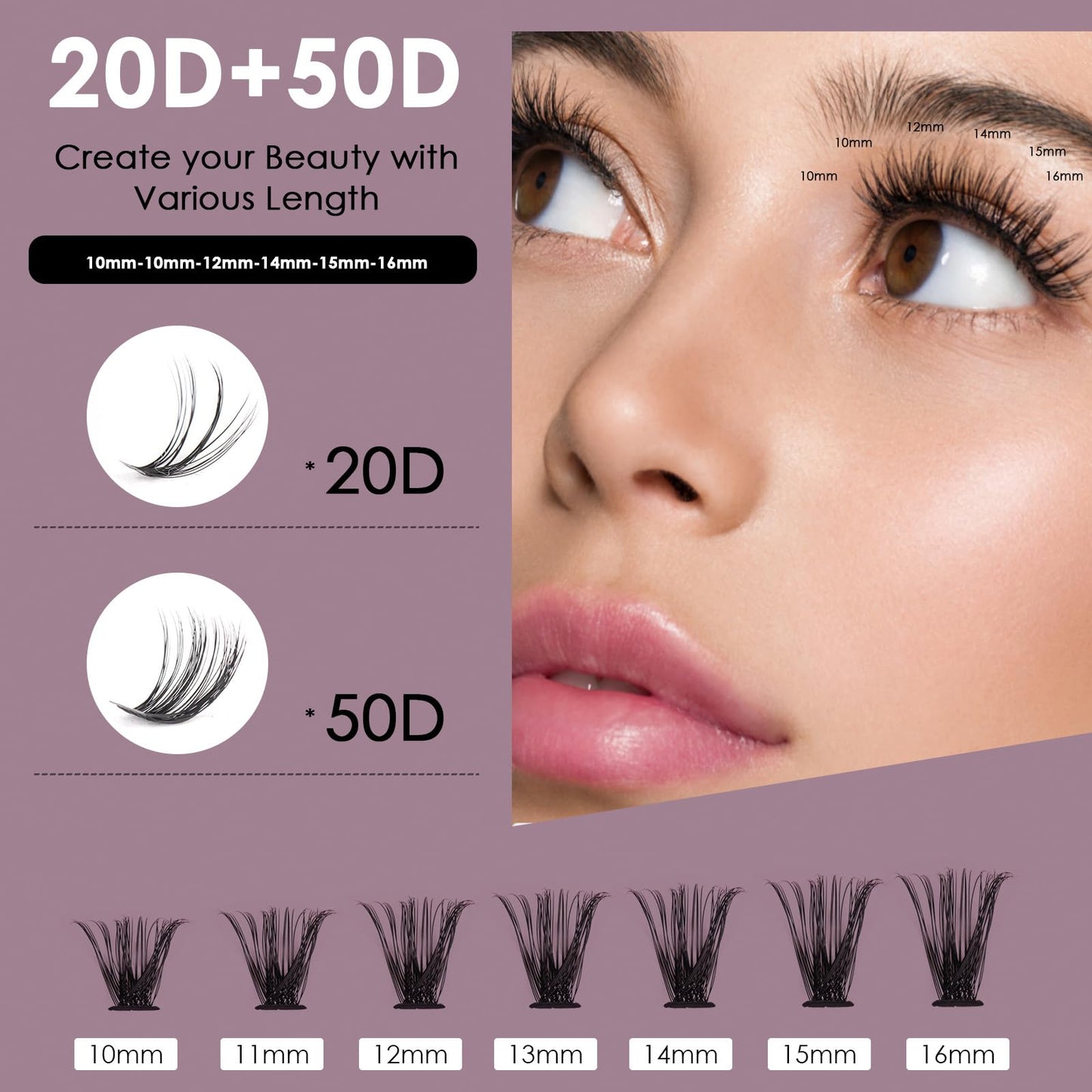 Lash Extension Kit 72 Cluster Individual Lashes Natural with Lash Bond and Seal Super Hold Eyelash Tweezers Lash Glue Remover Easy to Remove Lash Clusters Kit DIY at Home 10-16mm C/D Curl - OP01
